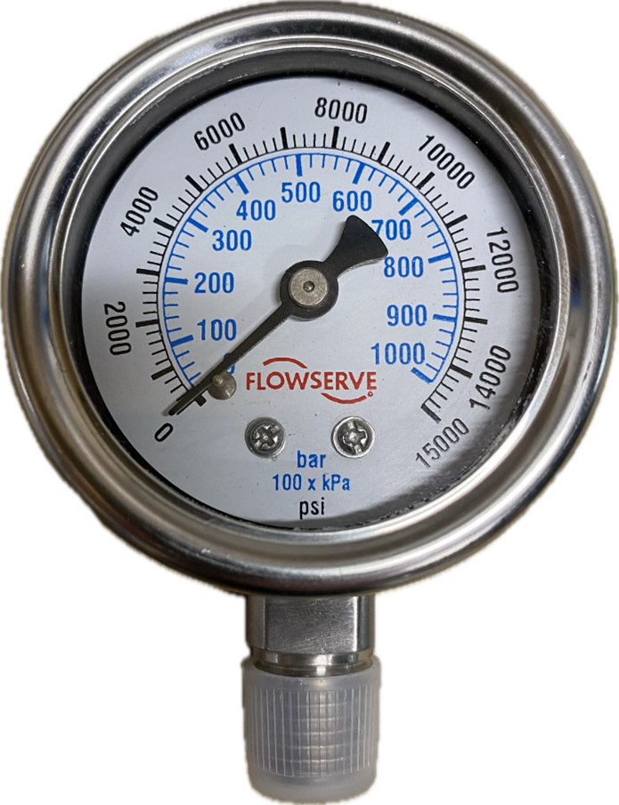 MANOMETRE INOX 2'' Ø50 VERTICAL  GLYCERINE 1/4" NPT 0-1000 BAR - POMPE A GRAISSE D400 AUDCO (N°40)