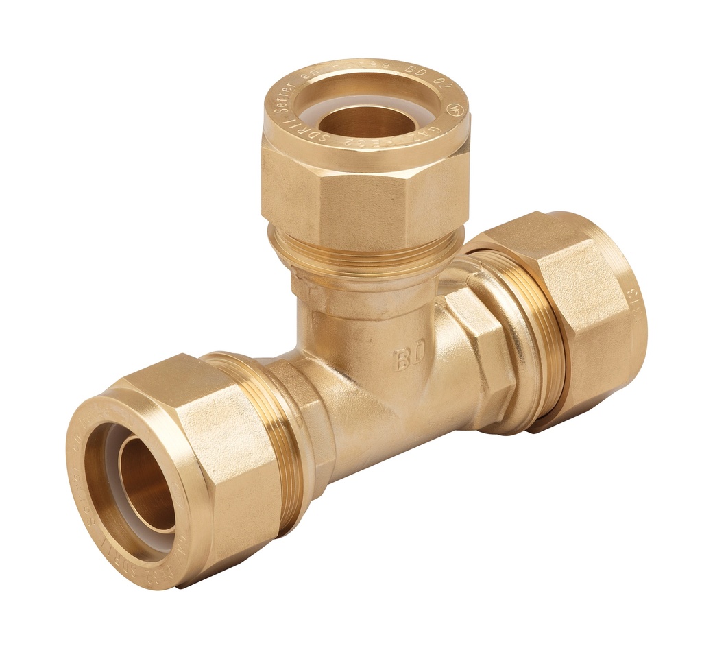 TE EGAL PE/PE EN LAITON DN32 PE40 A SERRAGE MECANIQUE NF136