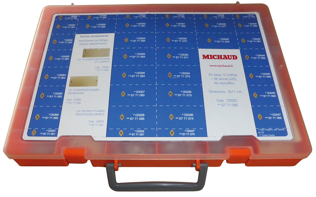 VALISE COMPLETE LETTR.A/Z X25 + CHIFFR 0/9 X25 6X11 ALU IV/BLEU 6771086 *